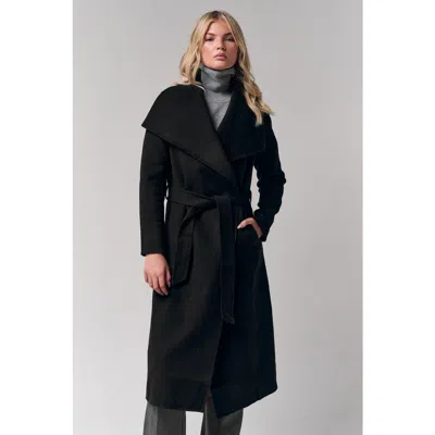 Le Fafo Draped Collar Wrap Coat In Black