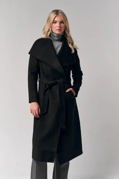 Le Fafo Draped Collar Wrap Coat In Black