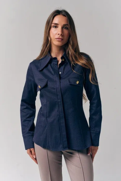 Le Fafo Houndstooth Pattern Shirt In Blue