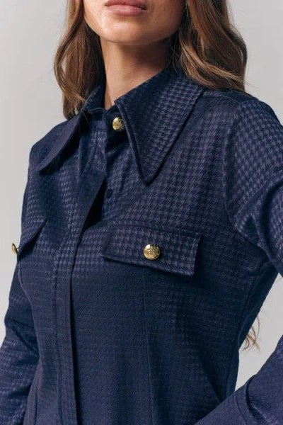 Le Fafo Houndstooth Pattern Shirt In Blue