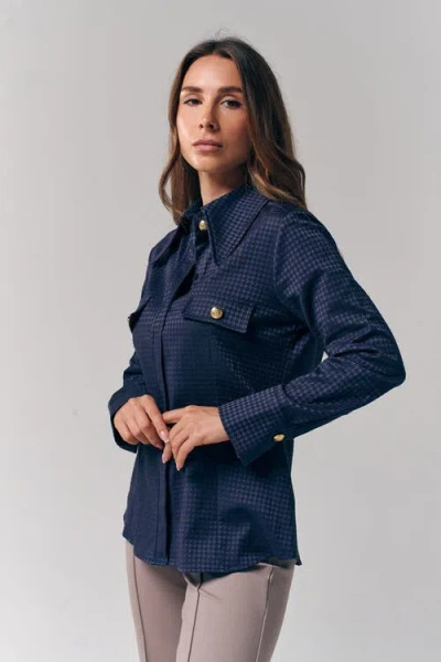 Le Fafo Houndstooth Pattern Shirt In Blue