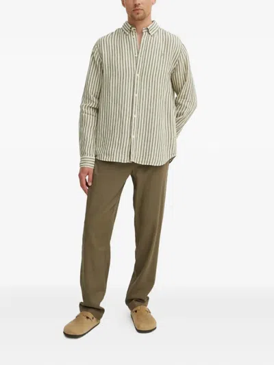 Les Deux Striped Buttoned Shirt In Green