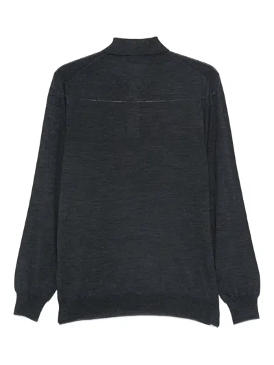 Fedeli Fine-knit Polo Shirt In Gray