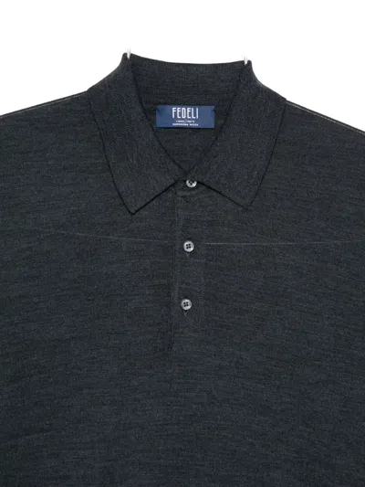 Fedeli Fine-knit Polo Shirt In Gray