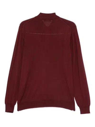 Fedeli Fine-knit Polo Shirt In Burgundy