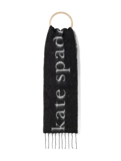 Kate Spade Logo-embellishment Fringed-edges Scarf In Black