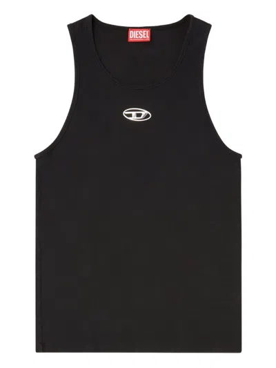 Diesel T-bisco-iod Black Sleeveless Top With Logo Detail On The Front In Cotton Man In Metallic