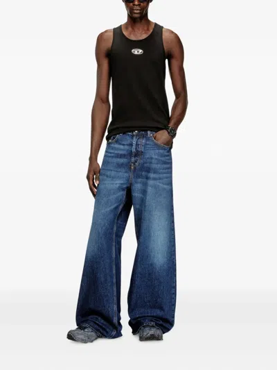 Diesel T-bisco-iod Black Sleeveless Top With Logo Detail On The Front In Cotton Man In Metallic