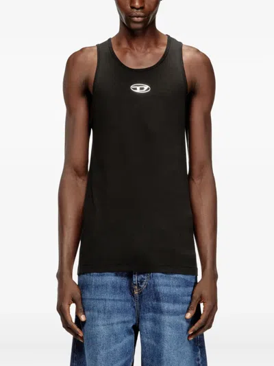 Diesel T-bisco-iod Black Sleeveless Top With Logo Detail On The Front In Cotton Man In Metallic