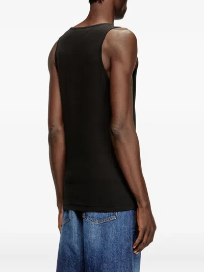 Diesel T-bisco-iod Black Sleeveless Top With Logo Detail On The Front In Cotton Man In Metallic