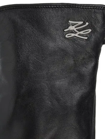Karl Lagerfeld Logo-detail Gloves In Black