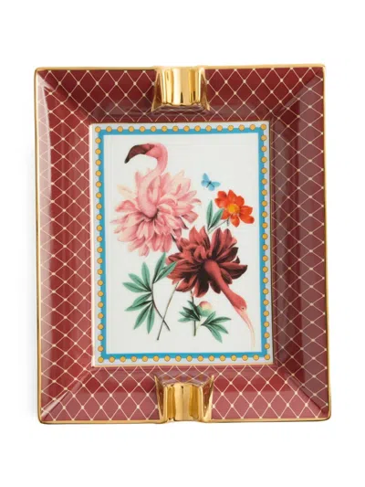 La Doublej Beto Val Birdbloom Painted Porcelain Ashtray In Multi