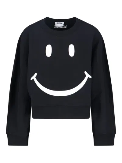 Moschino Graphic Crew Neck Long Sleeve Sweatshirt In Black
