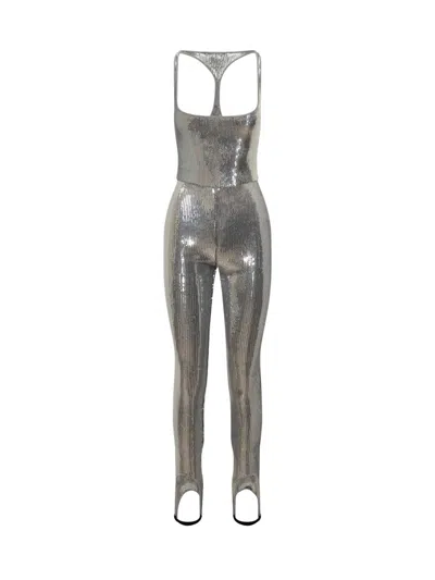 Dsquared2 Stirrup-detail Full-sequin Jumpsuit In Silver