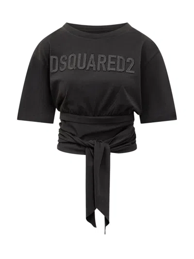 Dsquared2 Logo-detail Tie Fastening T-shirt In Black