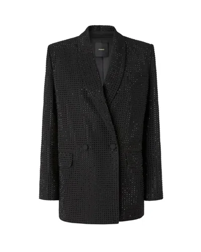 Pinko Oversized Double-breasted Blazer With Rhinestones In Multi
