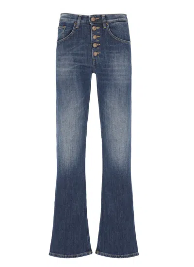 Dondup Medium Blue Straight-leg Jeans With Button Closure In Blue