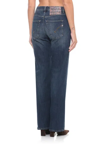 Dondup Medium Blue Straight-leg Jeans With Button Closure In Blue