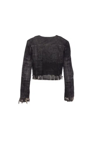 Diesel Grey Jacket With Round Neck And Frayed Edges In Cotton Blend Woman In Black