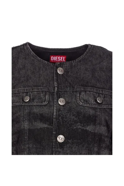 Diesel Grey Jacket With Round Neck And Frayed Edges In Cotton Blend Woman In Black