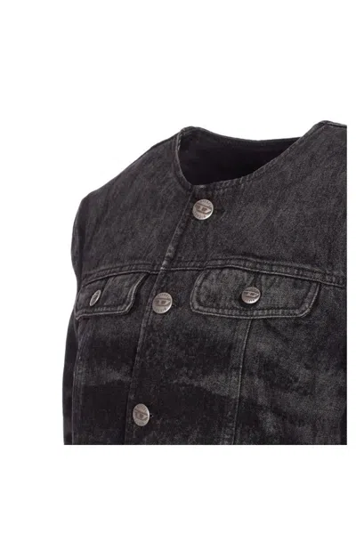 Diesel Grey Jacket With Round Neck And Frayed Edges In Cotton Blend Woman In Black