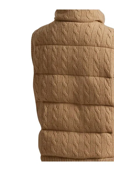 Polo Ralph Lauren Cable-knit Wool-cashmere Quilted Vest In Brown