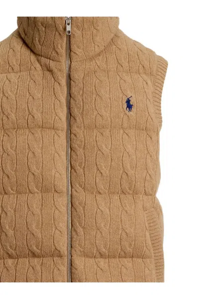 Polo Ralph Lauren Cable-knit Wool-cashmere Quilted Vest In Brown