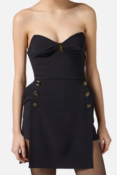 Elisabetta Franchi Strapless Fitted Dress Gold-tone Buttons In Blue