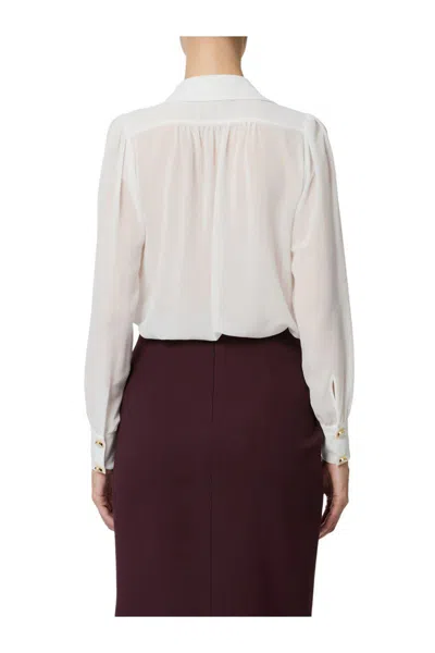 Elisabetta Franchi Chic Long Sleeve Sheer Top With Chain In White