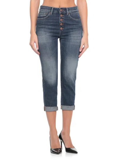Dondup High-waisted Denim Trousers With Vintage Wash In Blue
