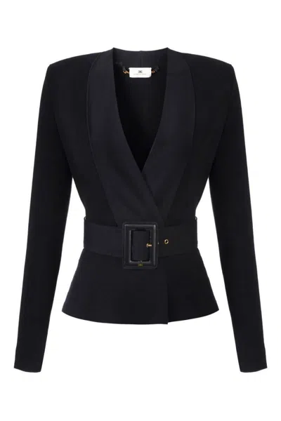 Elisabetta Franchi Black Belted Knitted Jacket In Black
