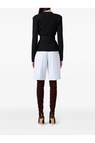 Elisabetta Franchi Black Belted Knitted Jacket In Black
