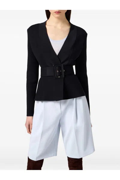 Elisabetta Franchi Black Belted Knitted Jacket In Black