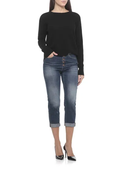 Dondup High-waisted Denim Trousers With Vintage Wash In Blue