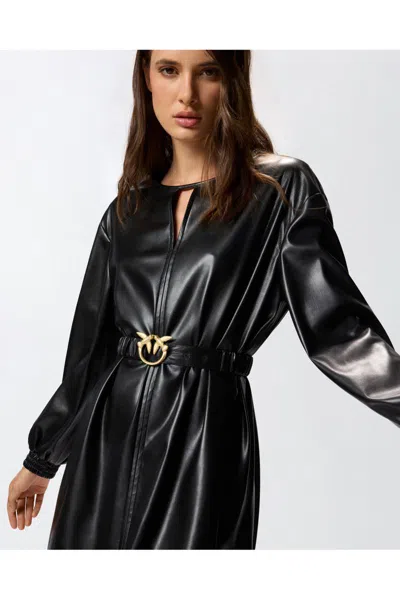 Pinko Short Black Leather-effect Dress In Black