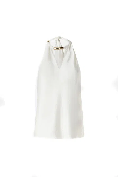 Pinko Halterneck Sleeveless Top Keyhole Detail In White