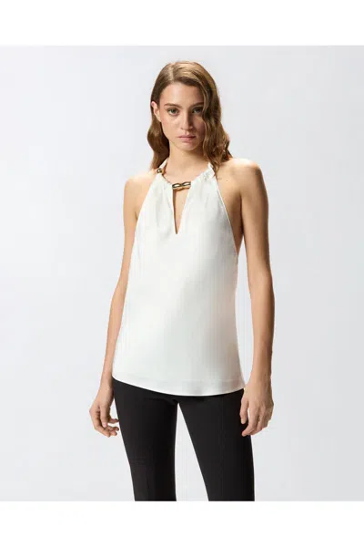 Pinko Halterneck Sleeveless Top Keyhole Detail In White