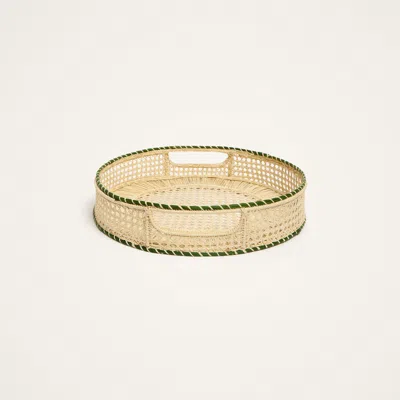 La Doublej Raffia Tray In Green