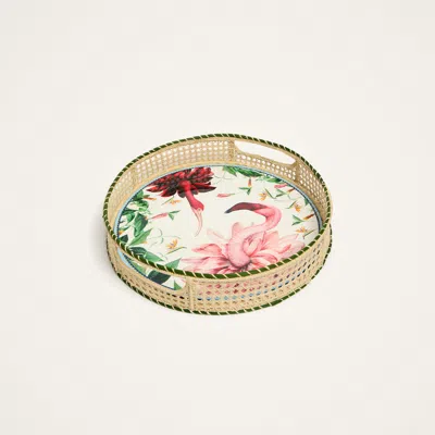 La Doublej Raffia Tray In Green