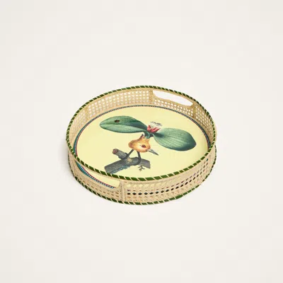 La Doublej Raffia Tray In Green