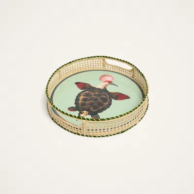 La Doublej Raffia Tray In Green