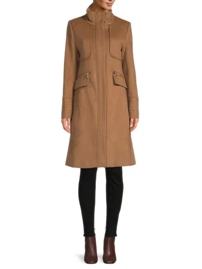 Karl Lagerfeld Women's Stand Collar Wool Coat In Brown