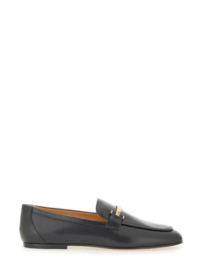 Tod's Leather Loafers With Bow In Black