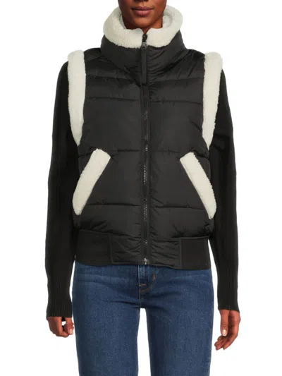 S13 Women's Blair Faux Shearling-trim Puffer Vest In Black