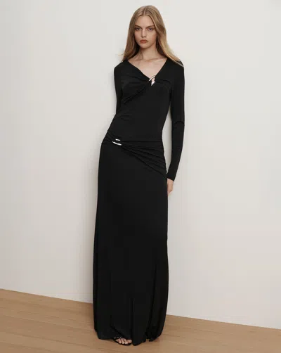 Veronica Beard Viela Hardware Detail Long Sleeve Maxi Dress In Black