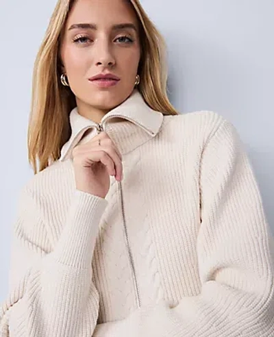 Ann Taylor Weekend Collection Cable Sweater Jacket In White