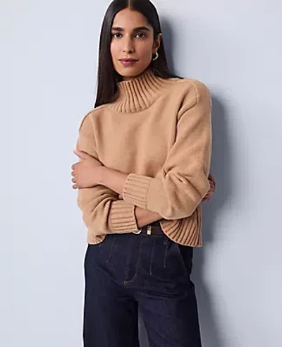 Ann Taylor Ribbed Mock Neck Sweater In Nude