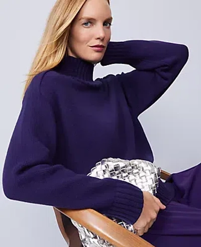 Ann Taylor Ribbed Mock Neck Sweater In Blue