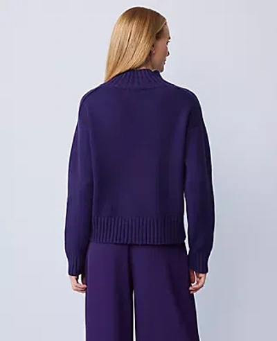Ann Taylor Ribbed Mock Neck Sweater In Blue