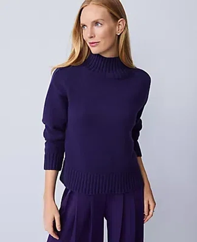 Ann Taylor Ribbed Mock Neck Sweater In Blue